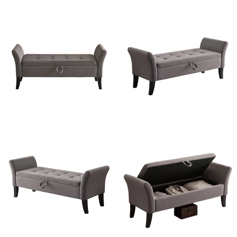 Banc de lit avec velours de rangement, Gris