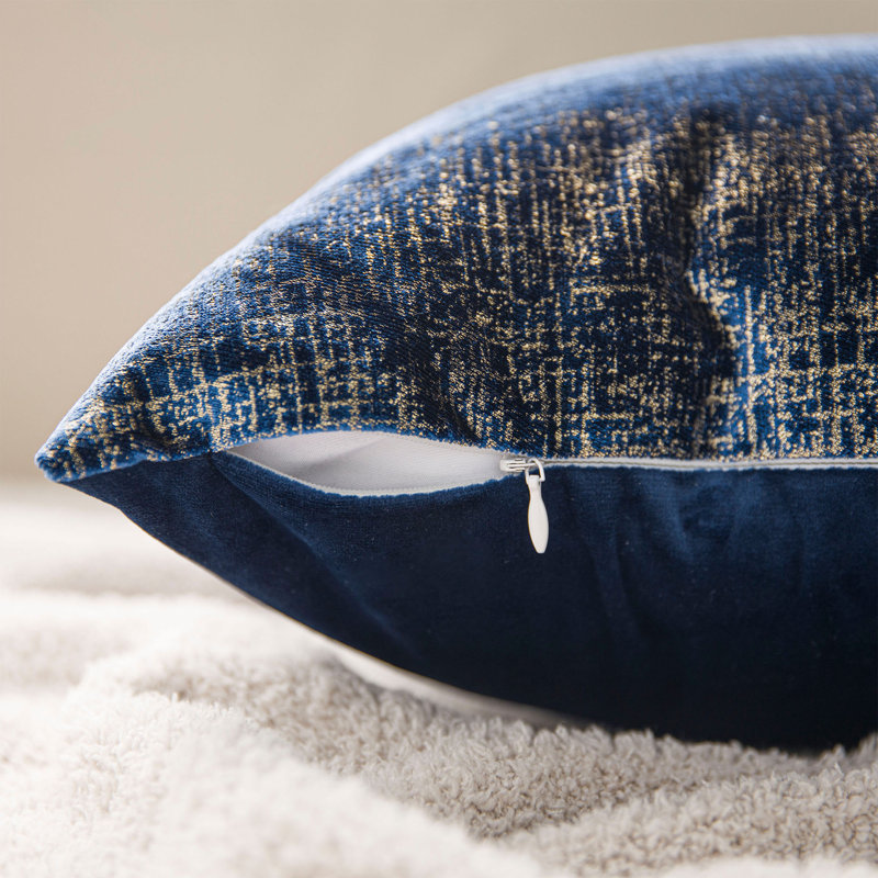 Coussin décoratif en velours bleu marine texturé, coussins décoratifs pour canapé-lit, Bleu marine, Carré 18 po, Polyester