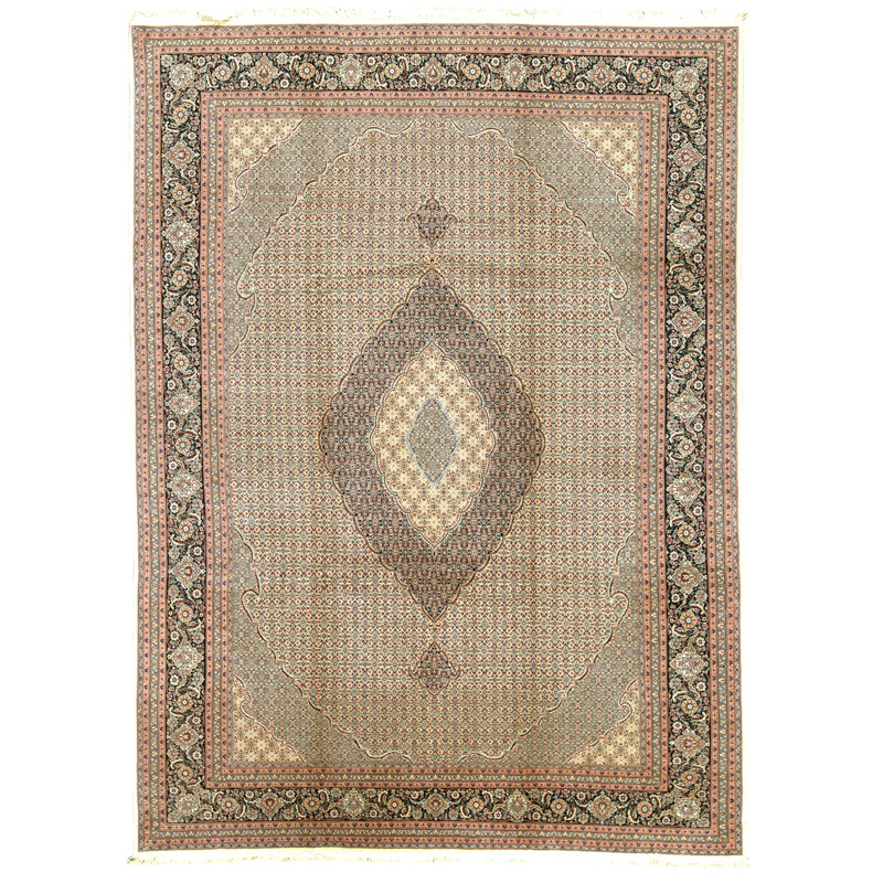 Tapis ivoire et vert noué à la main de haute qualité