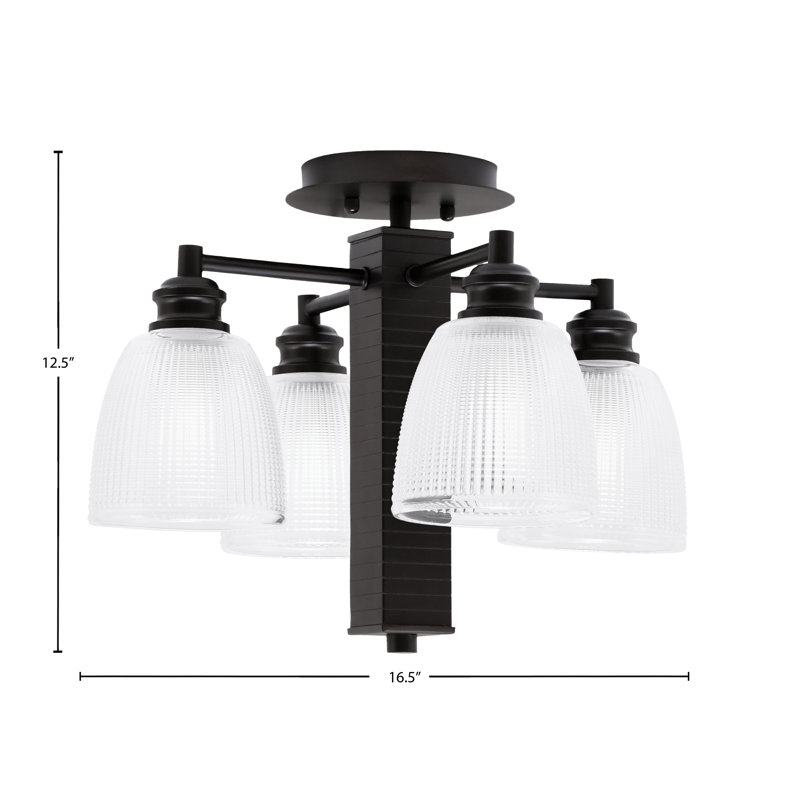 Edge 4 Light Semi-Flush Shown With 5" Clear Ribbed Glass, Espresso