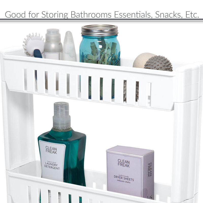 White Slim 3 Tier Slide Out Storage Cart