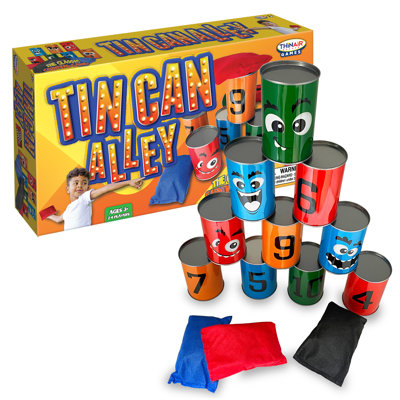 Thin Air Games: Tin Can Alley - Jeu classique de lancer de sacs de pois sur le thème du carnaval, 10 canettes et 3 sacs, amusement en plein air, famille et enfants, 2 à 4 joueurs