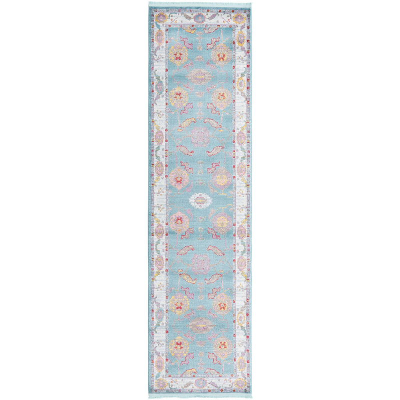 Tapis transitionnel de couleur turquoise et bleu Marvella, Tapis de couloir 2 pi 7 po x 10 pi