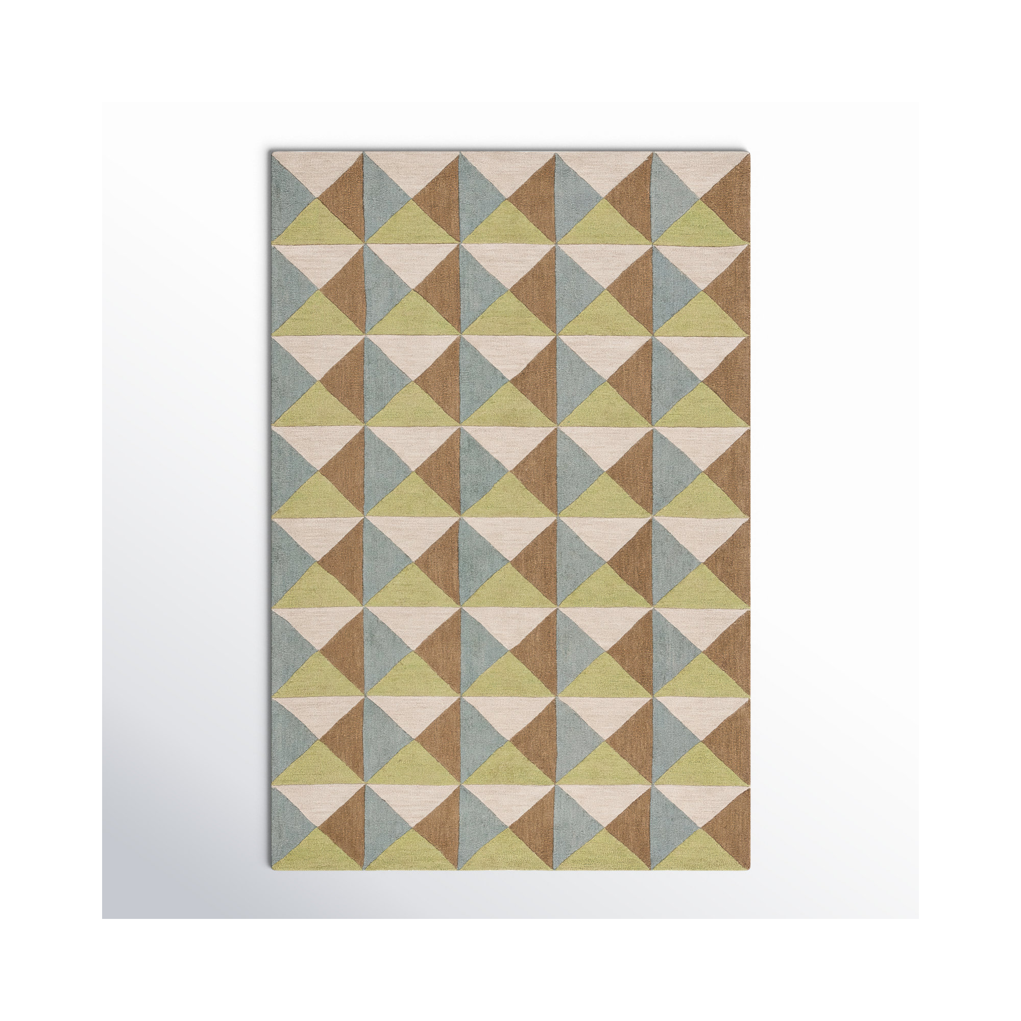 Glenwood Geometric Handmade Tufted Wool/Cotton Area Rug in Beige/Green, Rectangle 4' x 6'