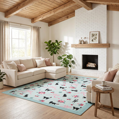 Tapis mignon à motif de chat mignon, tapis à poils courts avec envers en TPR pour la chambre à coucher, la salle de bain, la cuisine, le salon