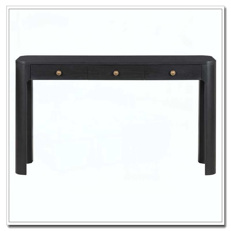 Rustic Console Table With Curved Corners For Safety, Entryway Table With 3 Concealed Drawers, Black