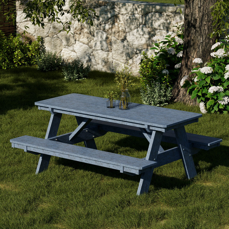 Table de pique-nique 72 "avec bancs attachés Heritage, Bleu patriote