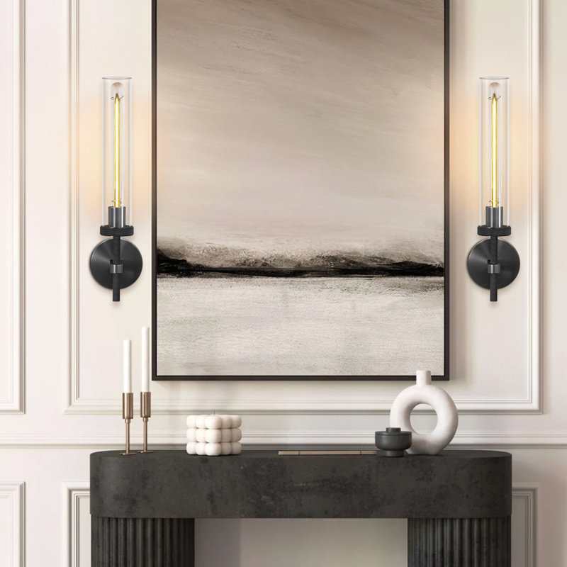 1 - Light 19" Dimmable Cylinder Wall Sconces Solid Brass Wall Lighting (Bulbs Included), Matte Black