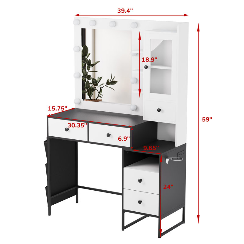 Vanity Desk with LED Light, Big Mirror, 5 Drawers, USB Port– Makeup Vanity Table Set for Bedroom