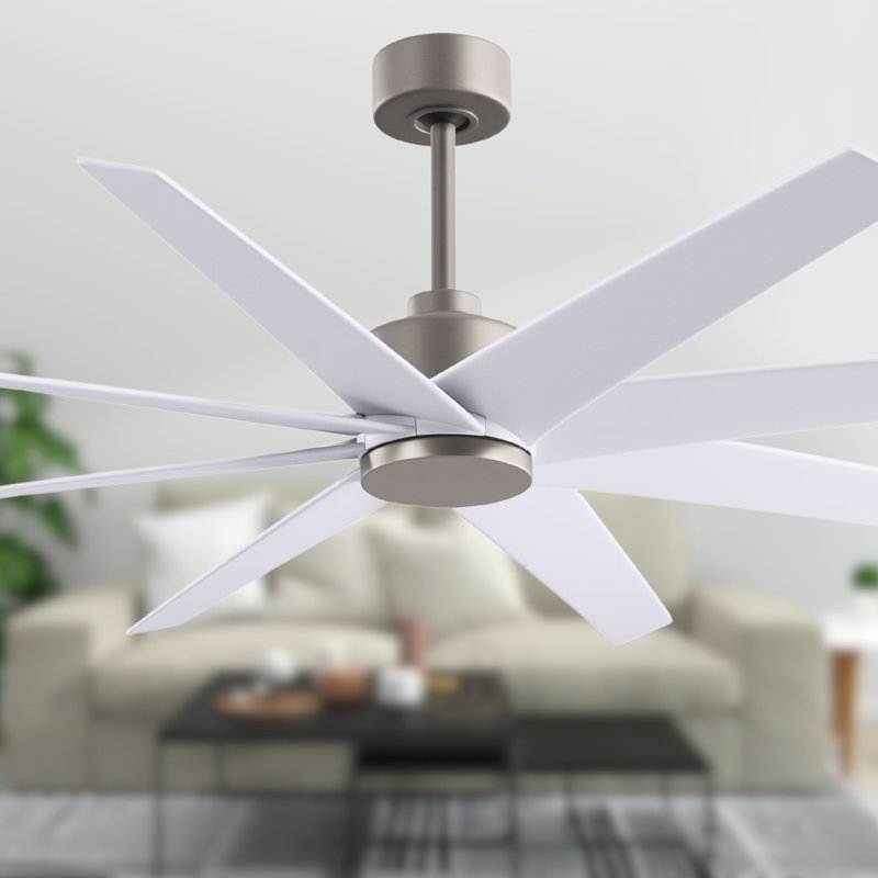 Ariella - Eight Blade Ceiling Fan - Brushed Brass Finish - Matte Black Blades, Brushed Nickel, Matte White