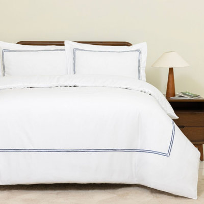 MHG Living Duvet Cover Set Mayfair Navy Baratta Stitch Design Cotton Bedding - Includes 2 Pillowcases