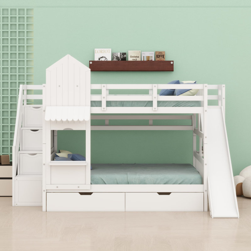Lit superposé de style château, Blanc, Lit double