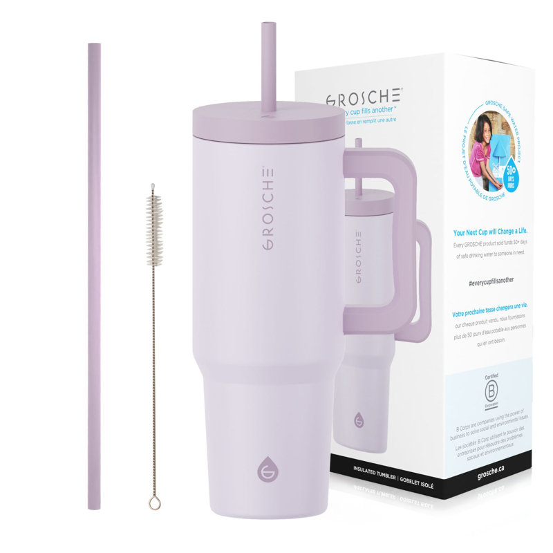Verre isotherme 40 oz avec poignée et paille GROSCHE Aspen, Lavande