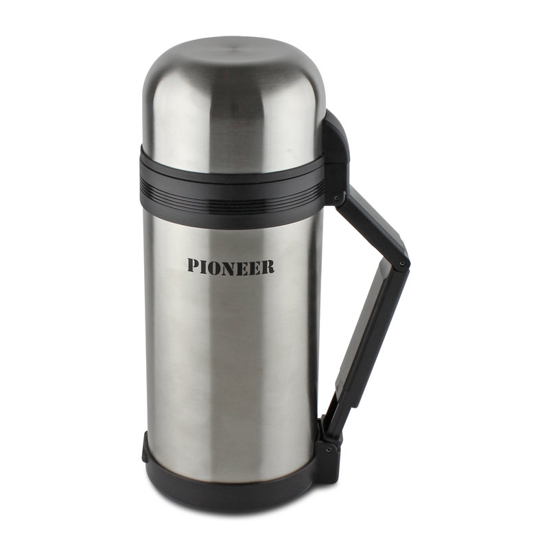 Pioneer Vacuum Insulated Leakproof Flask with 2 Cups and Retractable Handle, Stainless Steel, 1200ml
