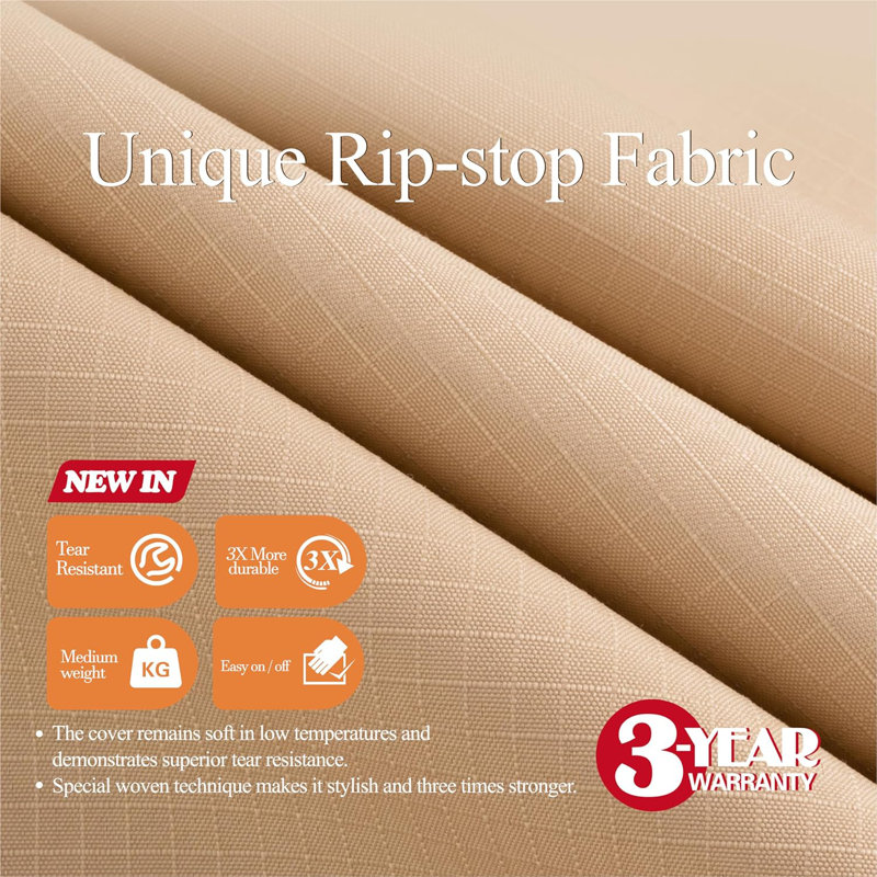 Premium Waterproof Outdoor Patio Rectangular Table Cover: Latest Rip-Stop Fabric, 3-Year Warranty, Beige