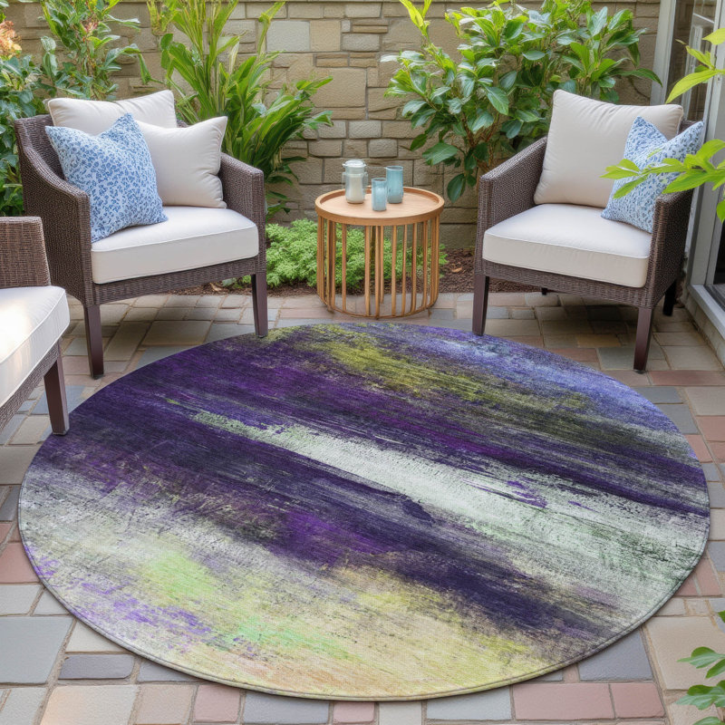 Machine Washable Indoor/Outdoor Xhevrie Purple Rug, Round 8'