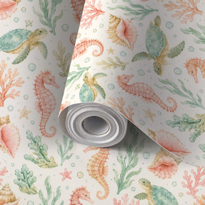 Peel and Stick Wallpaper Contact Paper Seamless Marine Sea Turtles Self Adhesive and Removable 24in x 118in(60x300cm)