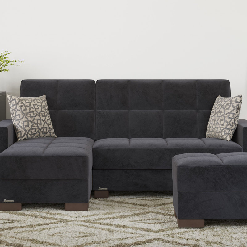 Repose-pieds avec rangement en microfibre Primenest Nimbusflow, Microfibre noire / microsuède