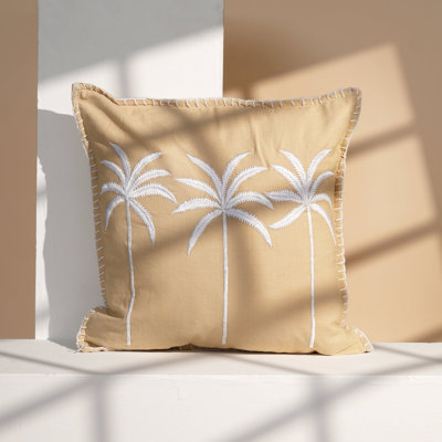 Palm Tree Embroidered Cushion with Filler, Cotton Scatter Cushion