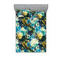 Moutarde / motif floral bleu sarcelle
