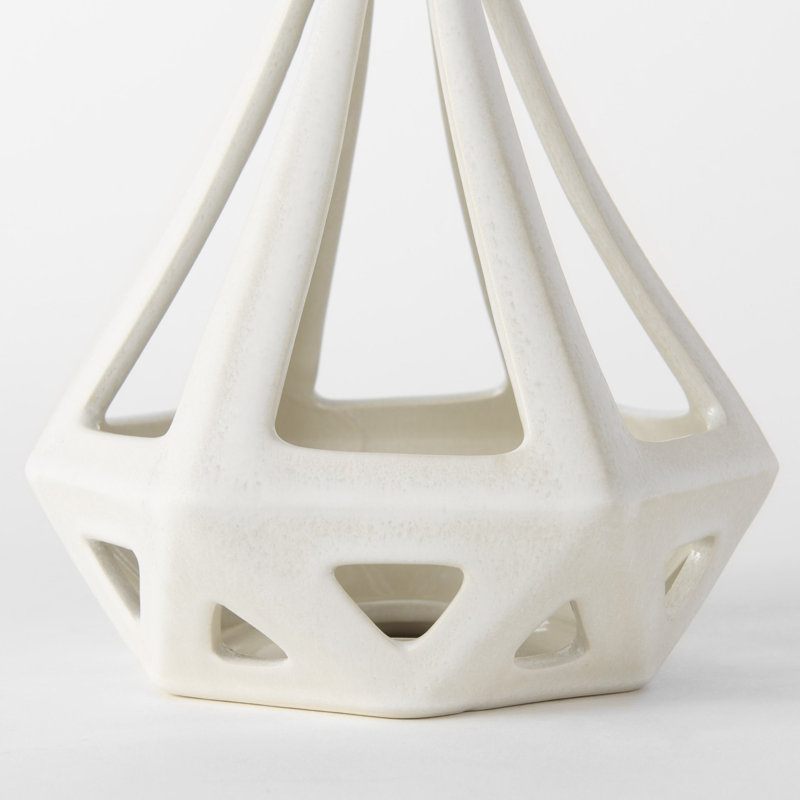 Sculpture conique en céramique émaillée blanche craquelée, Blanc