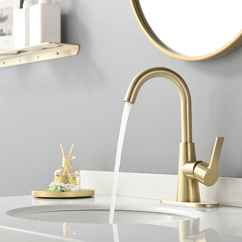 Single-handle Bathroom Faucet with Drain Assembly, Brushed Gold