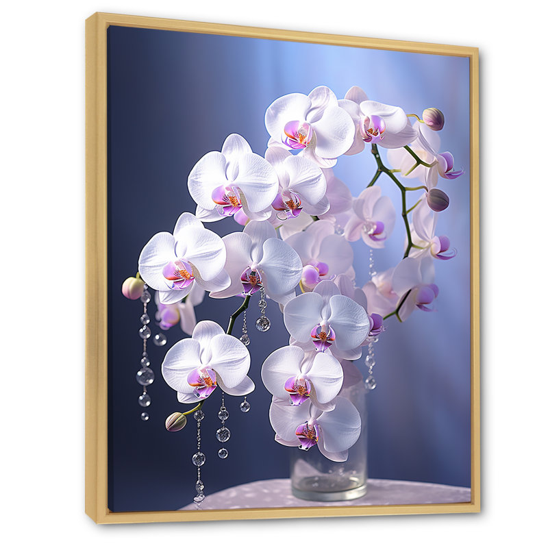 Orchidées mauves élégance II - imprimé, Cadre naturel flottant, H 44 po x l 34 po x P 1,5 po