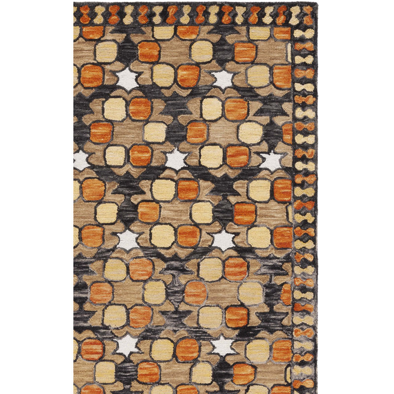 Vahakn Hand Tufted Wool/Cotton Southwestern Rug in Light Yellow/Orange/Black, Rectangle 6' x 9'