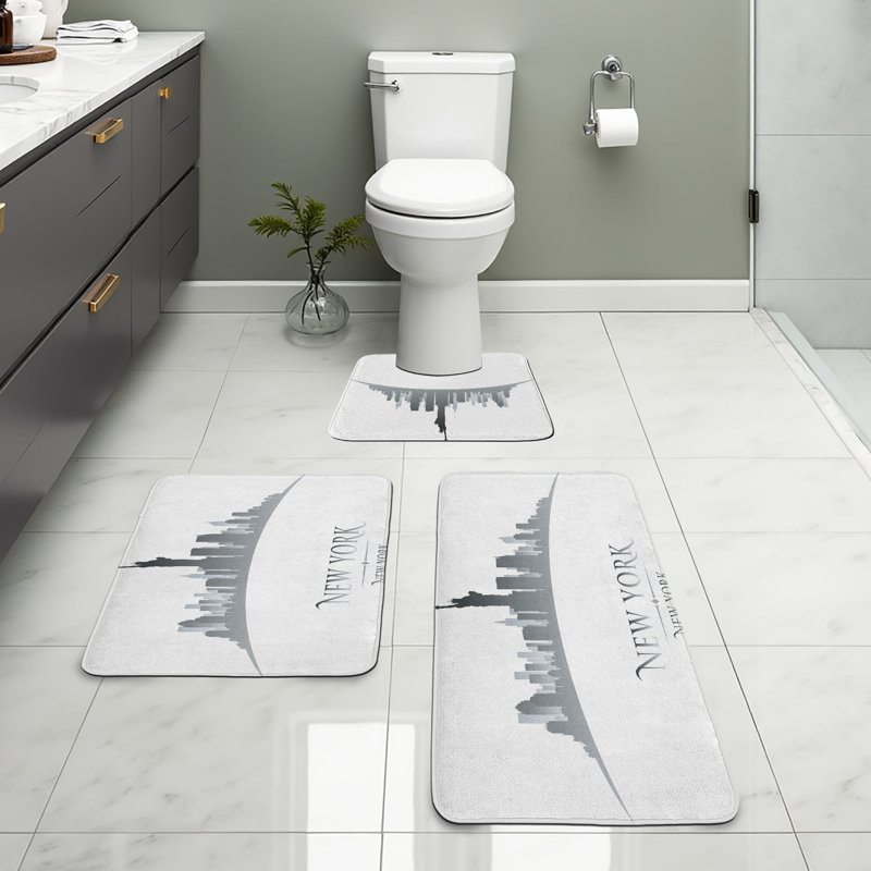  Ensemble de 3 tapis de salle de bain New York et tapis en U gris pâle New York