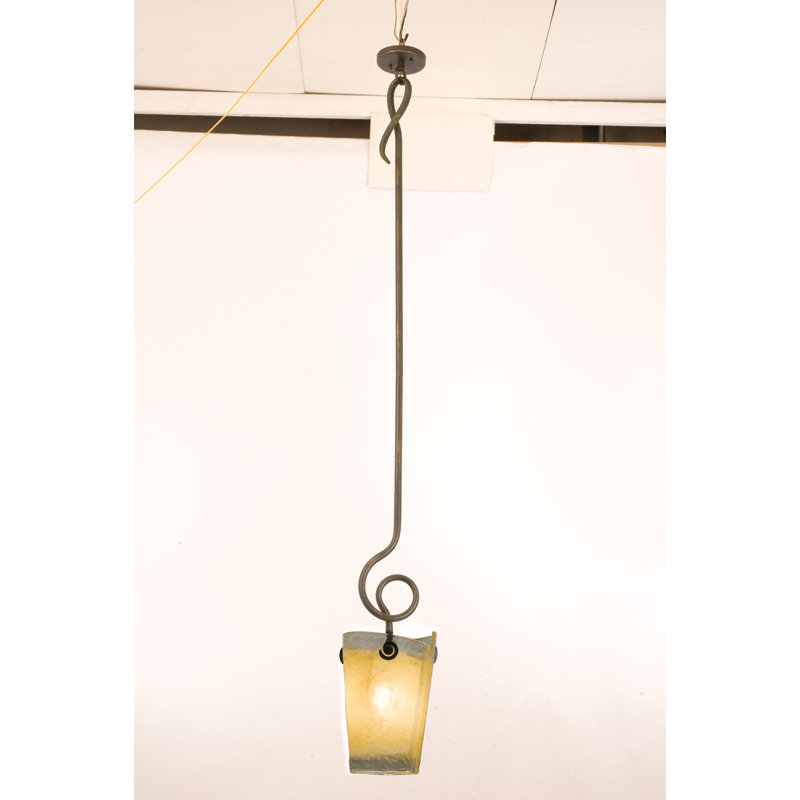 Luminaire suspendu à cylindre simple 1 lumières Tribecca, Cuivre antique, Verre latéral, très grand, filigrane antique