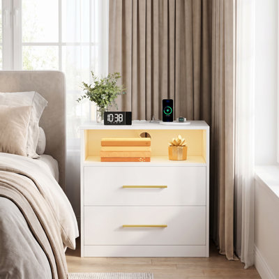 Table de chevet de 24 po de largeur avec station de charge, lumières DEL, 2 ports USB pour prises de courant alternatif