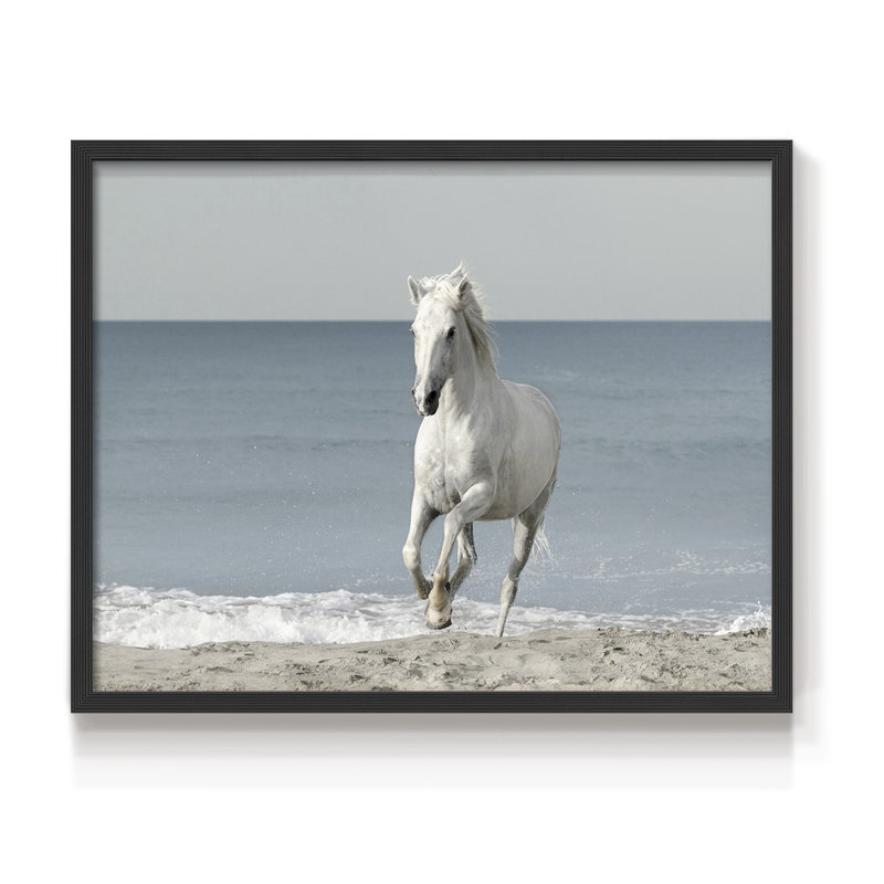 Cheval de plage de Camargue - reproduction encadrée - réarmable, H 11 po x l 14 po, Noir, noir, noir, noir