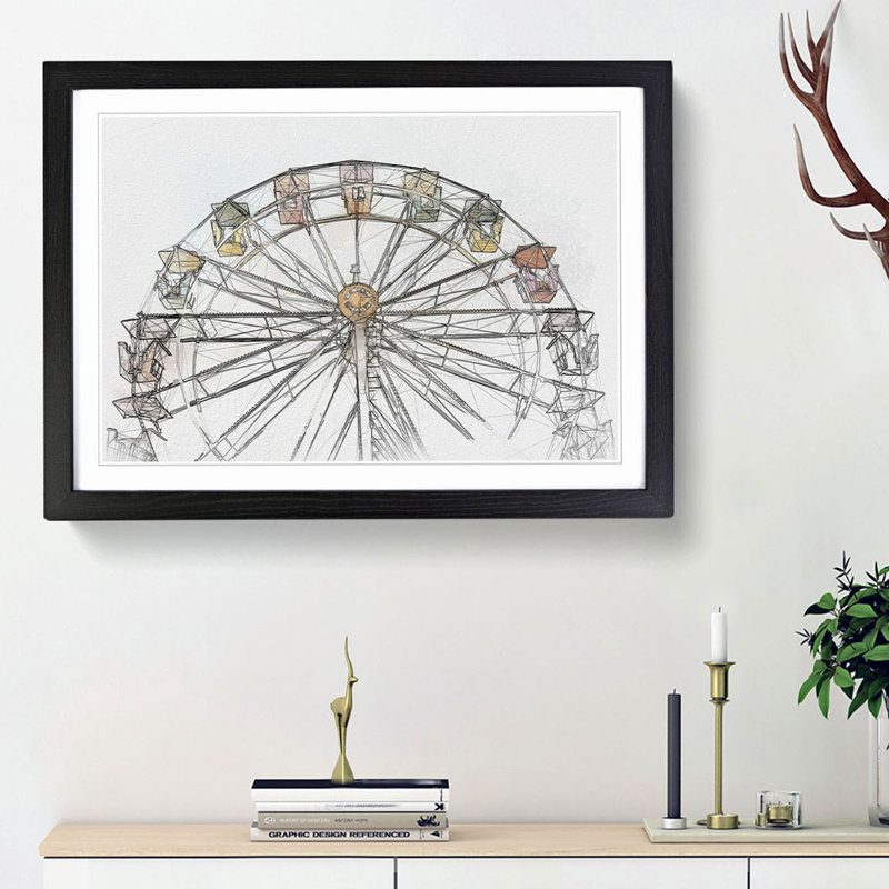 Colourful Ferris Wheel in Abstract - Picture Frame Graphic Art Print, Black Framed, 36cm H x 48cm W x 2cm D