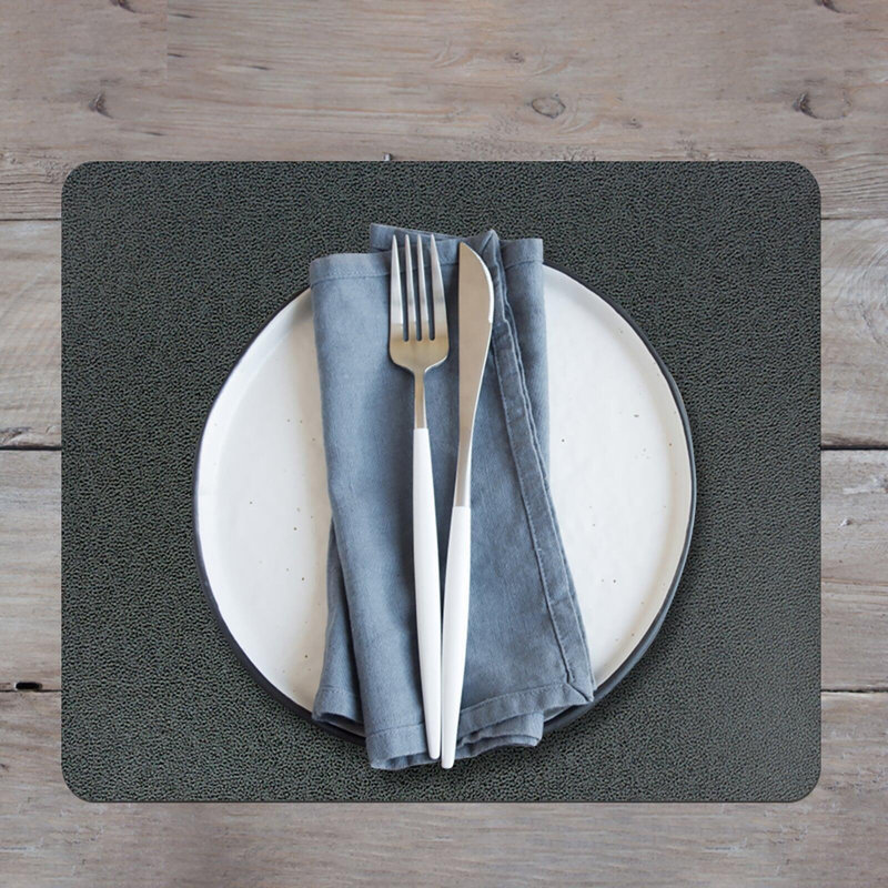 Novo Cuero Rectangular Placemat, Black, 16.5" x 12.5", Set of 6