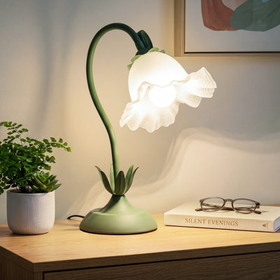 Lily Flower Table Lamp for Bedroom, 3 Color Modes Cute Bedside Desk Lamp, Decorative Flower Reading Night Light