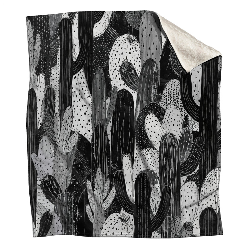 Couvertures noires, blanches et cactus, L 60 po x H 80 po