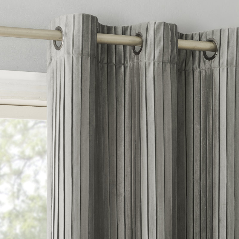 Cascade Pleated Velvet Blackout Grommet Curtain Panel, 40" W x 84" L, Gray