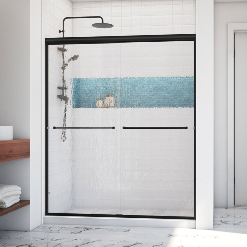  DreamLine Alliance Pro LT 56 - 60 inch W x 70 3/8 inch H Semi-Frameless Bypass Shower Door in Matte Black and Rain Glass