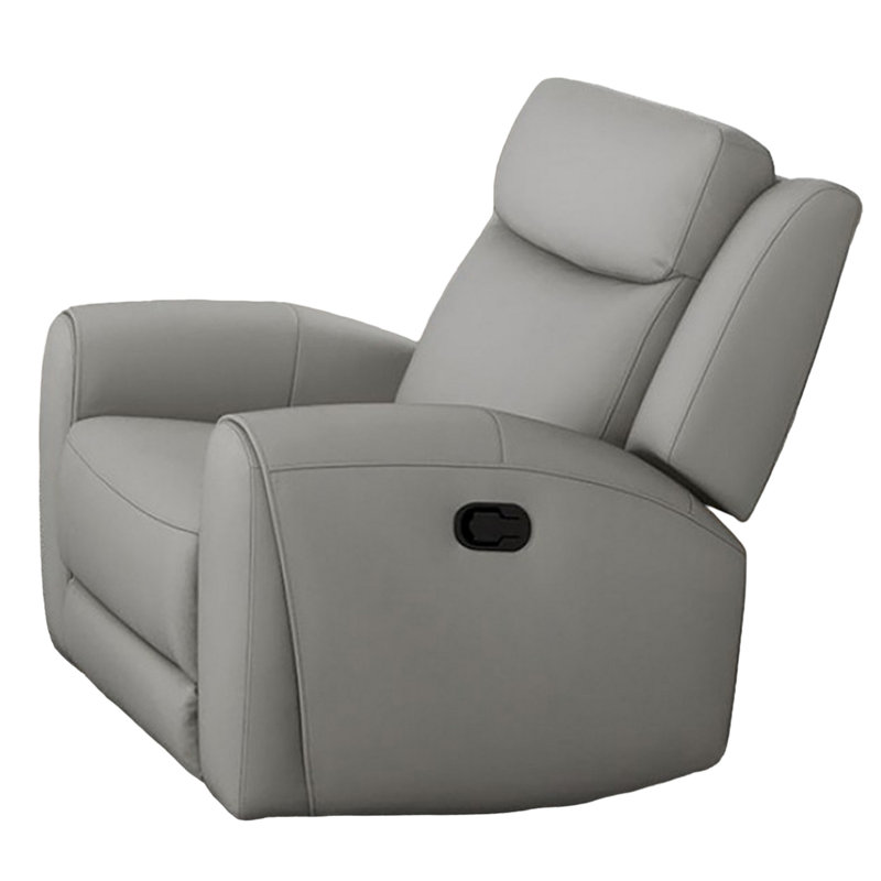 Cobe Manual Recliner Chair, Solid Wood And Soft Top Grain Leather, Gray Genuine Leather