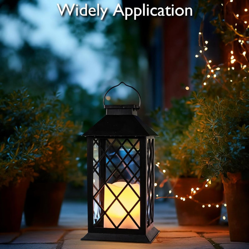 Solar Lanterns Outdoor Waterproof Hanging With Flickering Flameless Candles, 2 Pack 13'' Garden Outdoor Lantern Decorative For Patio Front Porch Backyard Balcony Cabin Outside Table(black)