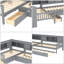 Lit simple gris en L avec lit gigogne et rangement | Plateforme en bois massif peu encombrante-1137939810