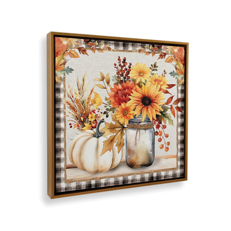 «Fall Still Life» par Nicole DeCamp, reproduction d'art, Toile avec cadre, L 20 po x H 20 po, Or