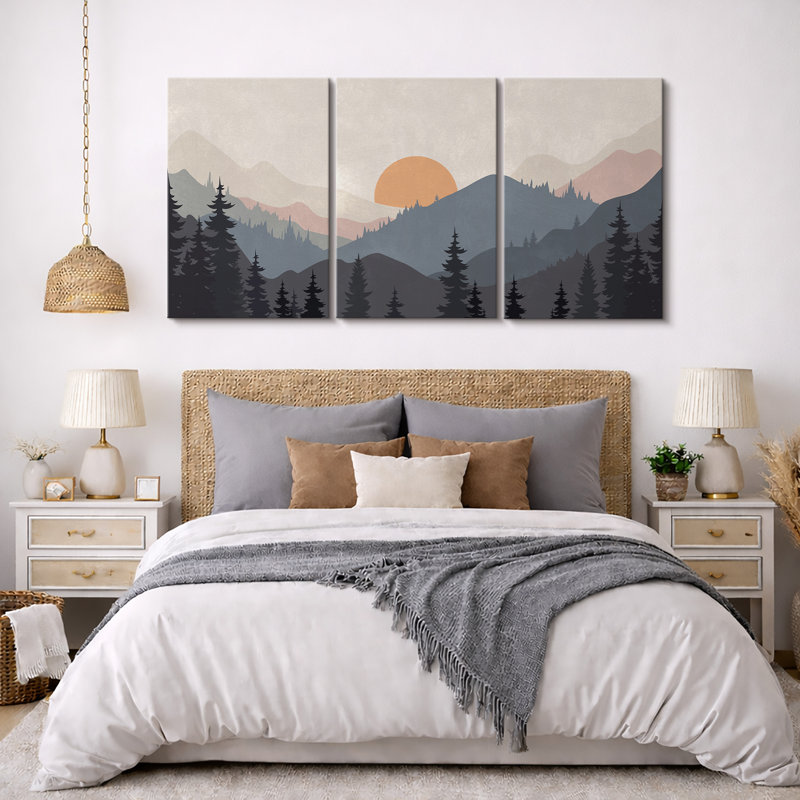 "Sun Mountain Landscape" Tranquil Orange Sunset Layered Hills, H 36 po x l 72 po, Toile tendue, Sans cadre