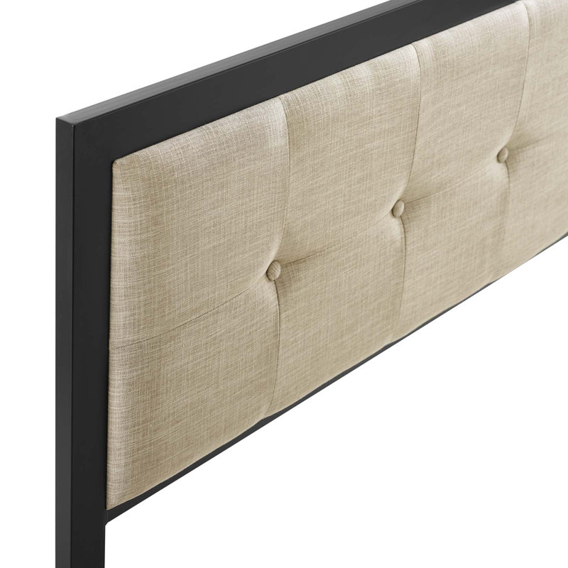 Tête de lit Teagan, Noir, Mélange de polyester beige, Très grand