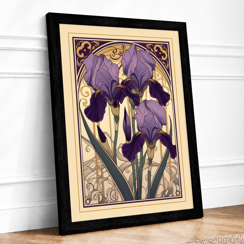 Purple Iris Reverie Botanical - Framed Print, A2 - 59.4 x 42.0 cm, Black