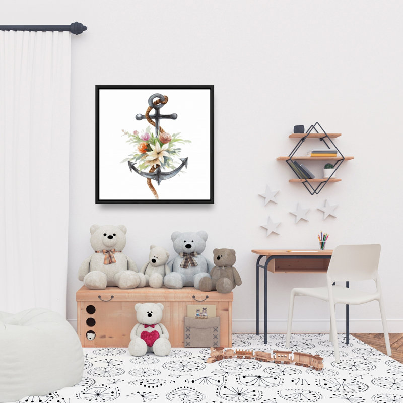 Ancre de bateau côtier avec toile à fleurs | Décor scandinave