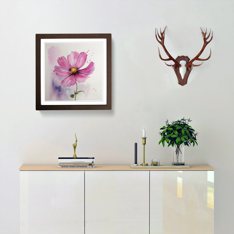 Cosmos Watercolour No.3 - Framed Print, Walnut