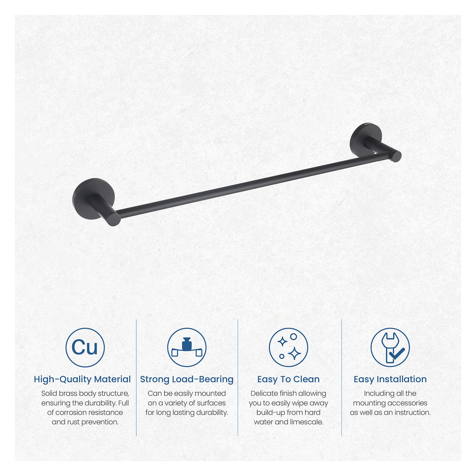 Wall Mounted Towel Bar, Matte Black, 2.13" H x 19.81" W x 2.88" D
