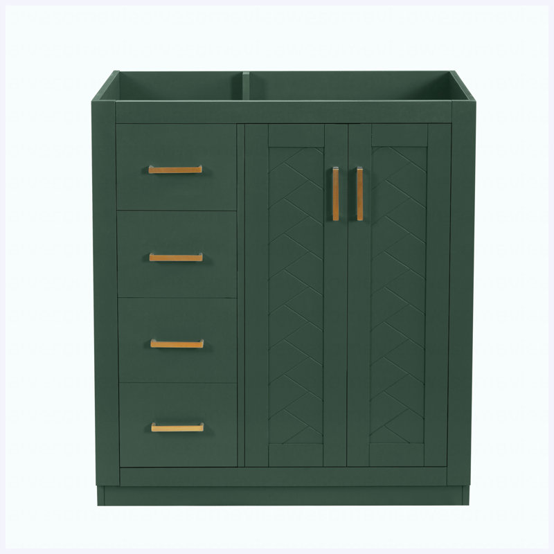Meuble-lavabo autoportant en bois massif de 30 po avec 3 tiroirs et portes à fermeture douce, Green, Gold