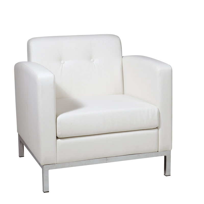 Agadir Faux Leather Accent Chair, White Faux Leather